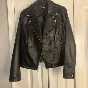Express Women's Classic Black Leather Jacket Size M